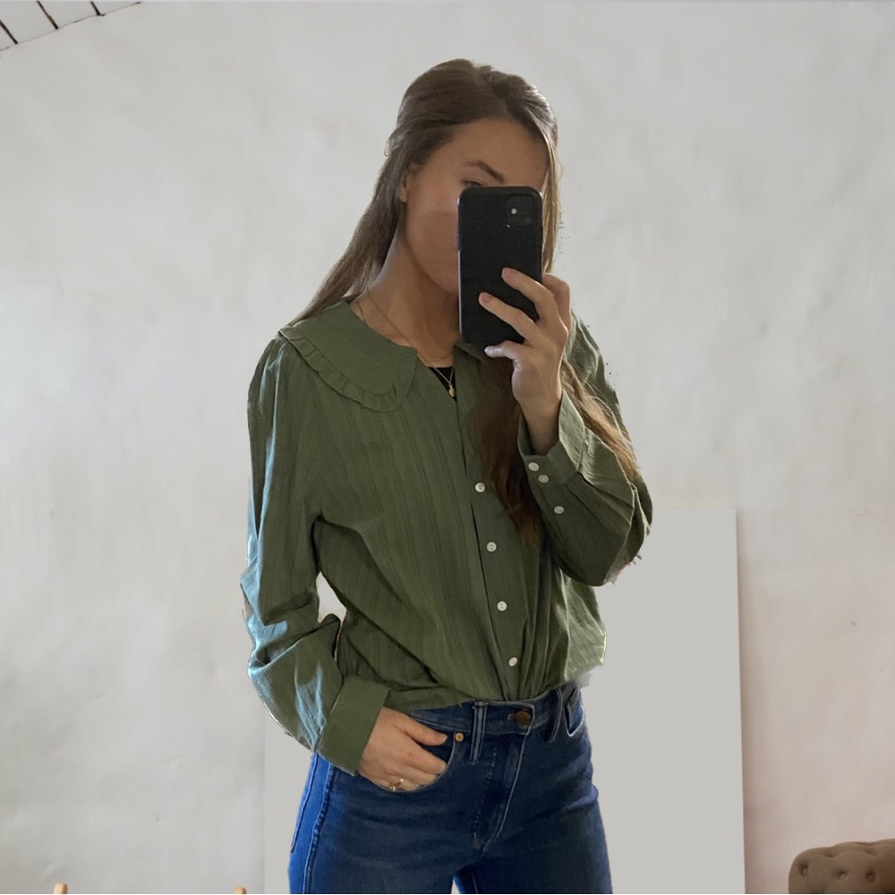 Madewell long sleeve green button down blouse